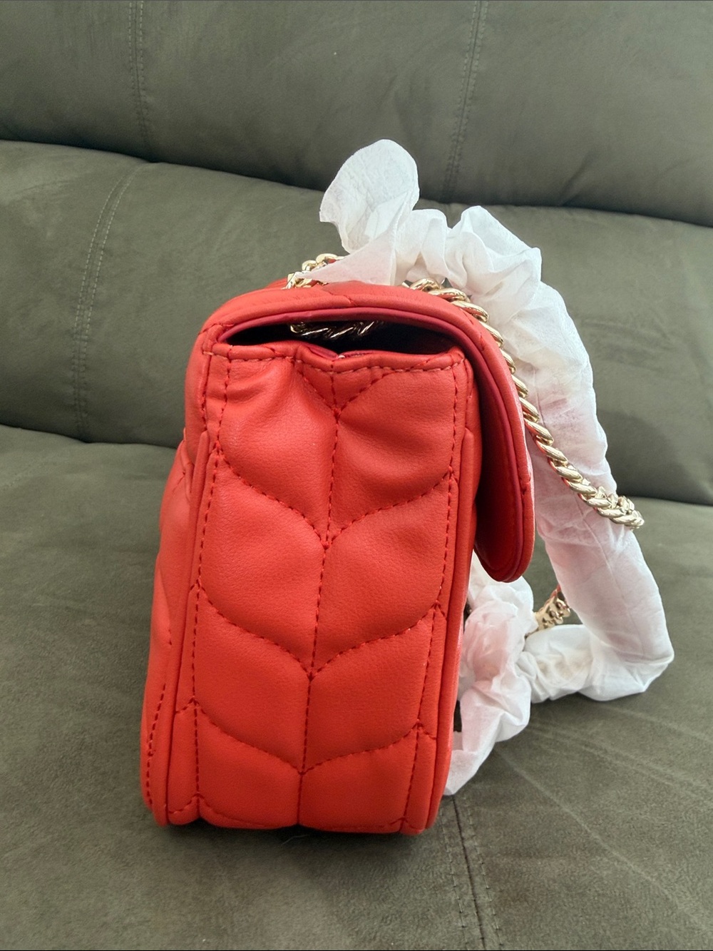 Authentic Italian Quilted Leather Handbag - Arancio Red Orange 🇮🇹 - Picture 8 of 9